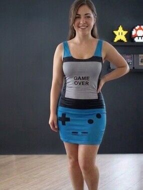Gamer "Game Over" Nostalgic Retro Controller Bodycon Dress
